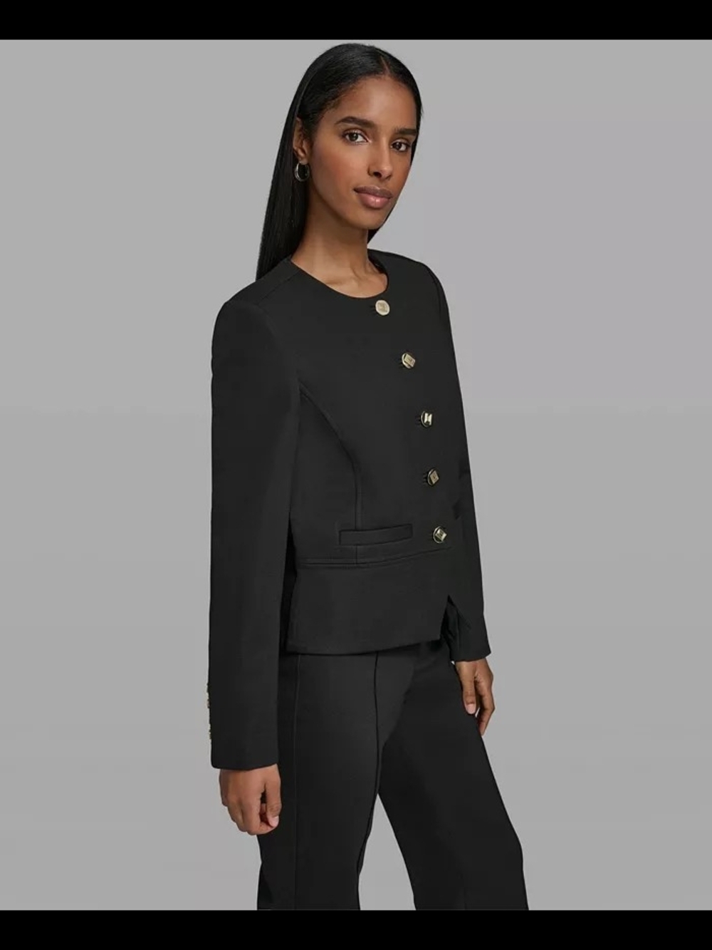 KARL LAGERFELD PARIS Women's Round Neck Cropped Jacket